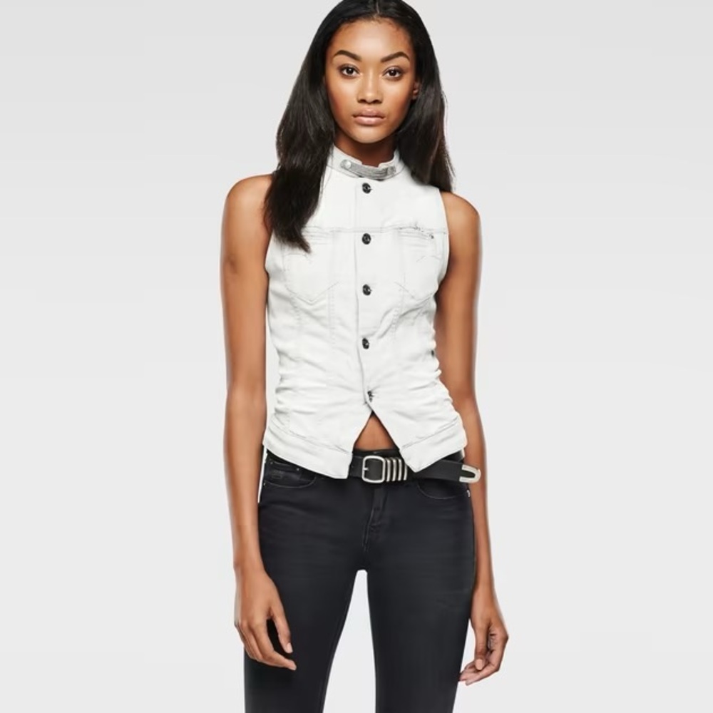 G-Star Raw Midge Dumont Slander Denim Sleeveless Jacket Vest Light Grey XS US 2